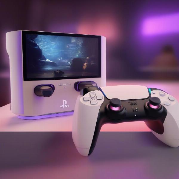 A futuristic visualization of PS5 emulating PC games