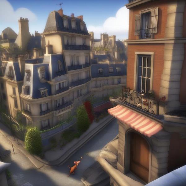 Ratatouille game Xbox 360 gameplay showing Remy running through Paris streets