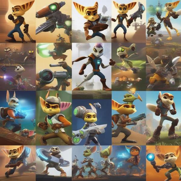 Gameplay elements of Ratchet and Clank games with weapons and action