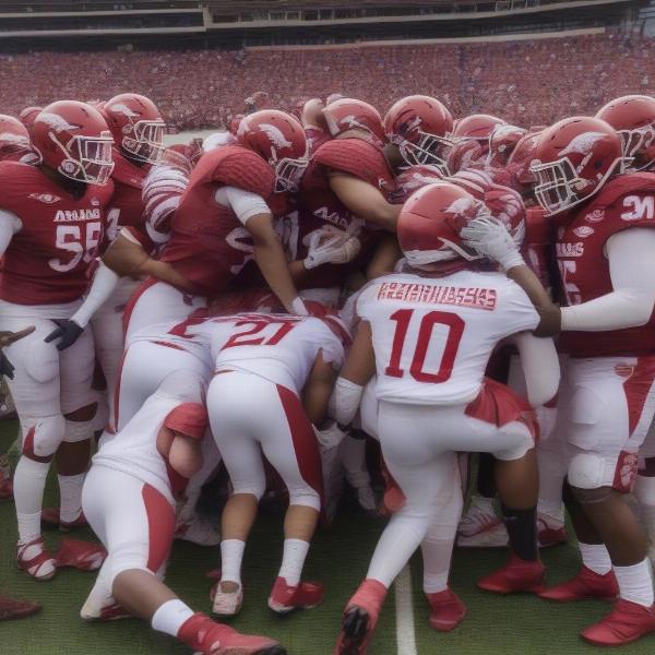 arkansas-razorbacks-football-team-in-a-bowl-game-huddle