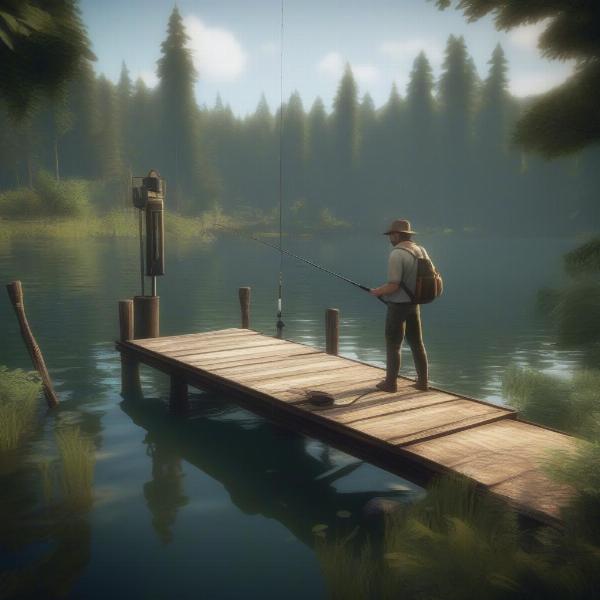 realistic fishing game in a peaceful lake