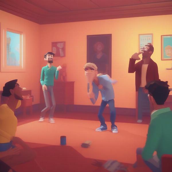 Rec Room Charades game screenshot showing players acting out words