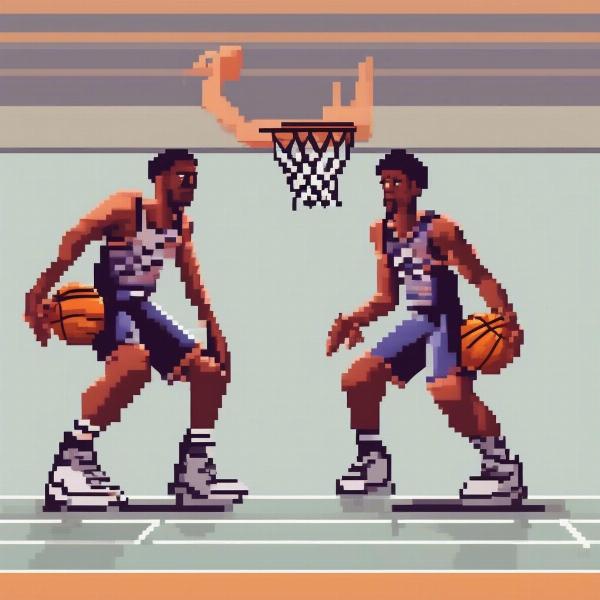 Pixel art illustration of retro basketball game