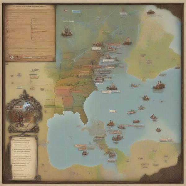 A game interface showing a strategy map of the American Revolutionary War, highlighting the scale of tactical planning involved