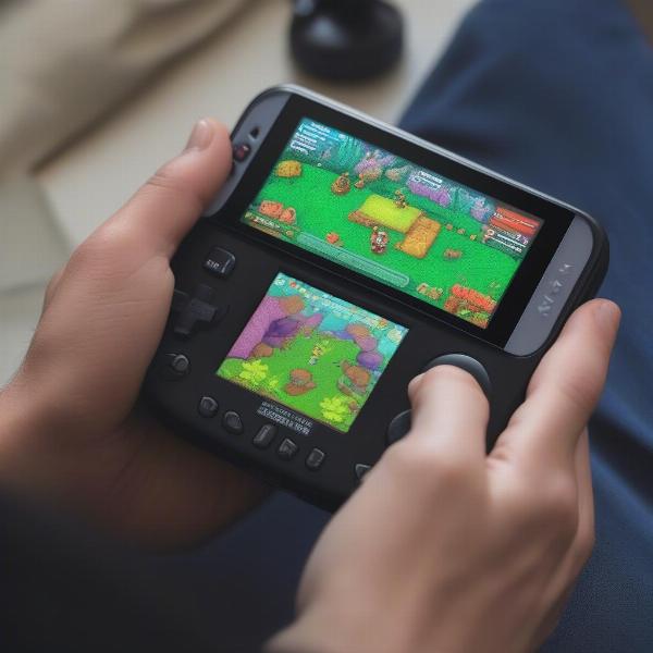 RG353 handheld displaying gameplay