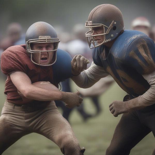 Players during intense football rivalry game