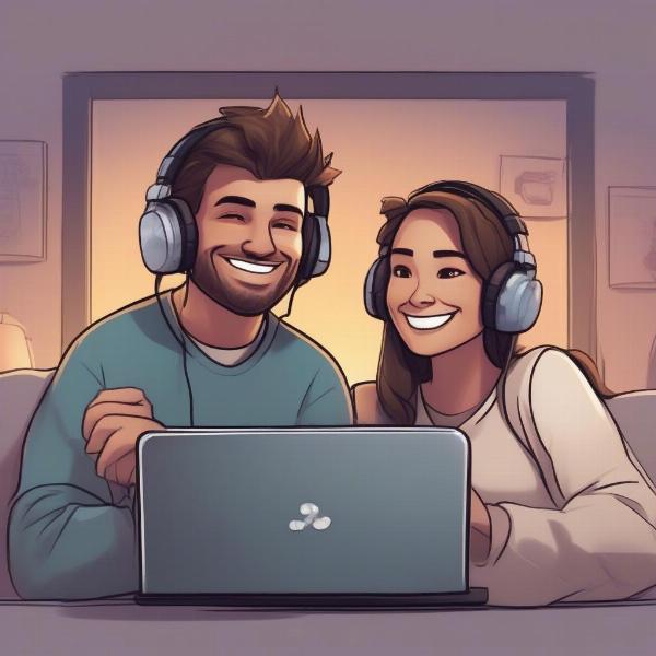 Happy couple playing Roblox together