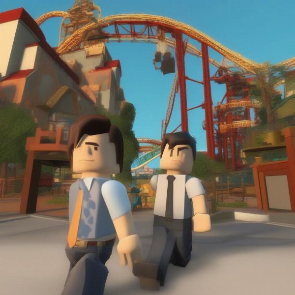 Couple building a theme park in Roblox