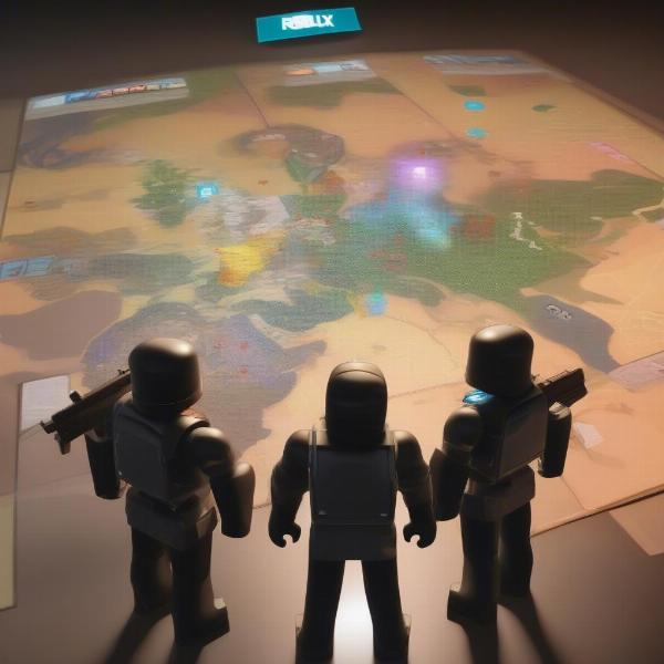 Roblox players planning tactics in a war game