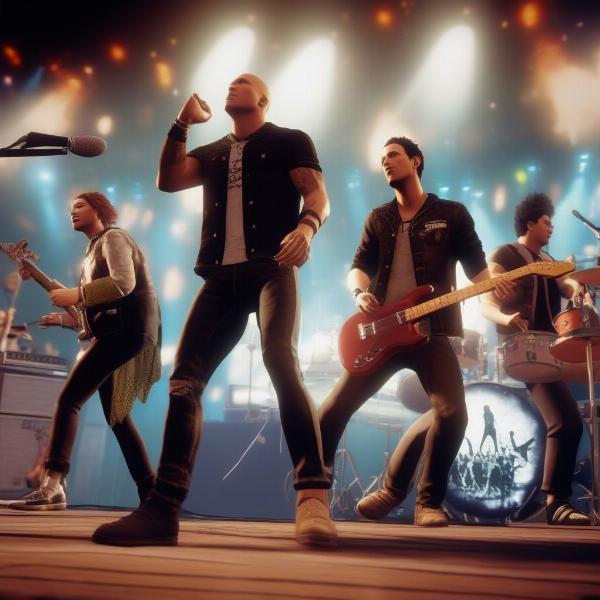 rock band 4 xbox one gameplay showing a group of friends jamming out on stage