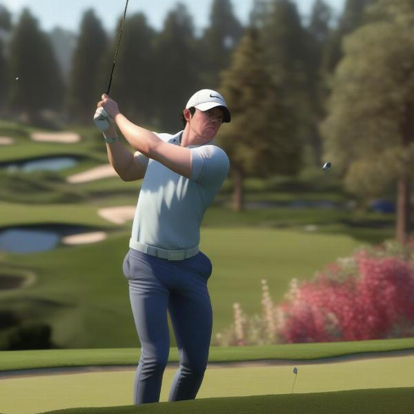Rory McIlroy PGA Tour gameplay featuring a virtual golfer on a digital course