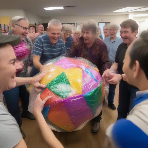 Saran wrap ball game being unwrapped by a player