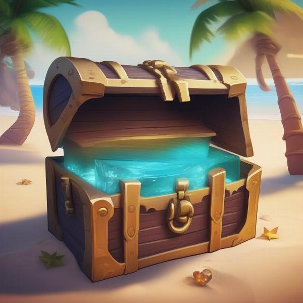 Sea of Thieves treasure chest on beach, showcasing Xbox Game Pass access
