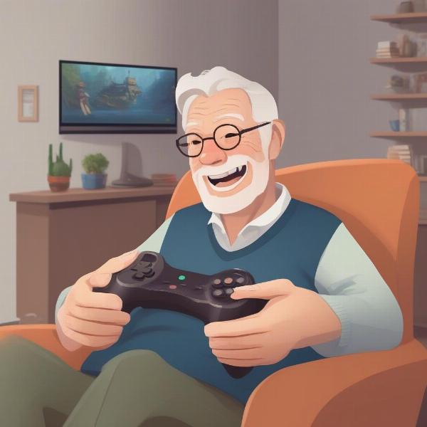senior man enjoying controller game
