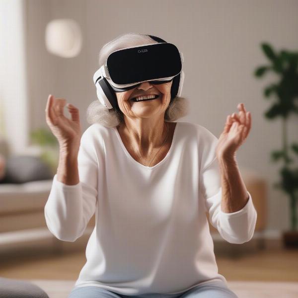 senior playing vr with oculus quest 2