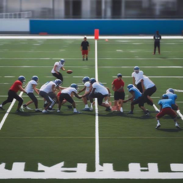 7 on 7 football players on field