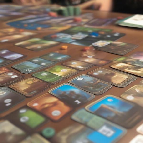Gameplay of 7 Wonders with multiple player boards and card selections
