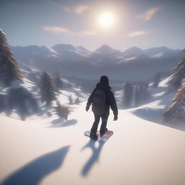 Shaun White Snowboarding Xbox 360 open-world exploration with diverse paths and a wide view of the snowy mountains