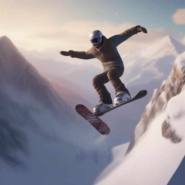Shaun White Snowboarding Xbox 360 trick execution with a challenging jump, a stylish grab and detailed mountain background