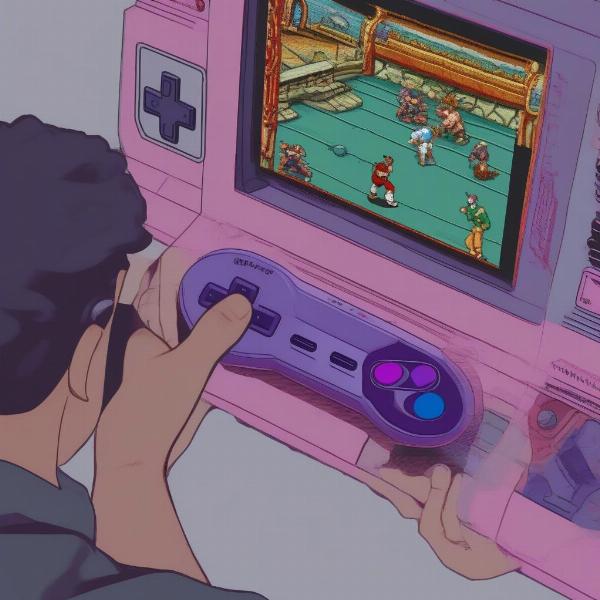 snes controller playing a fighting game