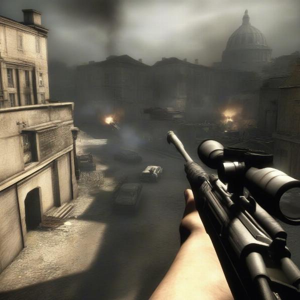 Sniper Elite V2 Xbox 360 gameplay showing a long range kill
