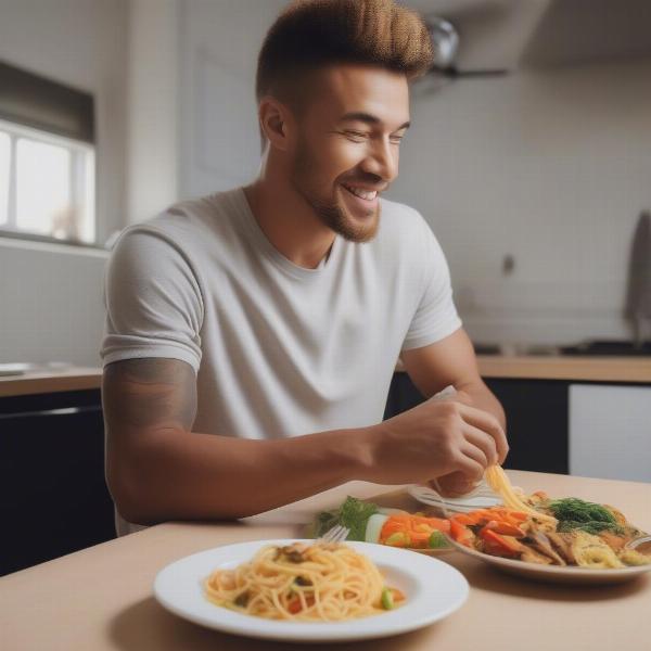 soccer player eating healthy meal