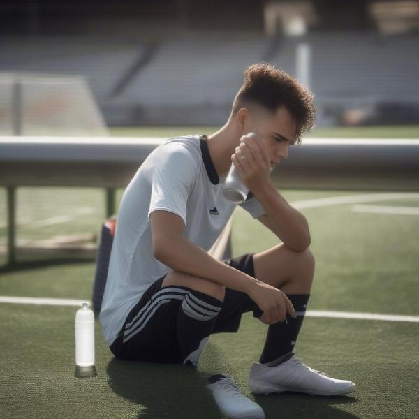 Soccer Player Hydrating Before Game