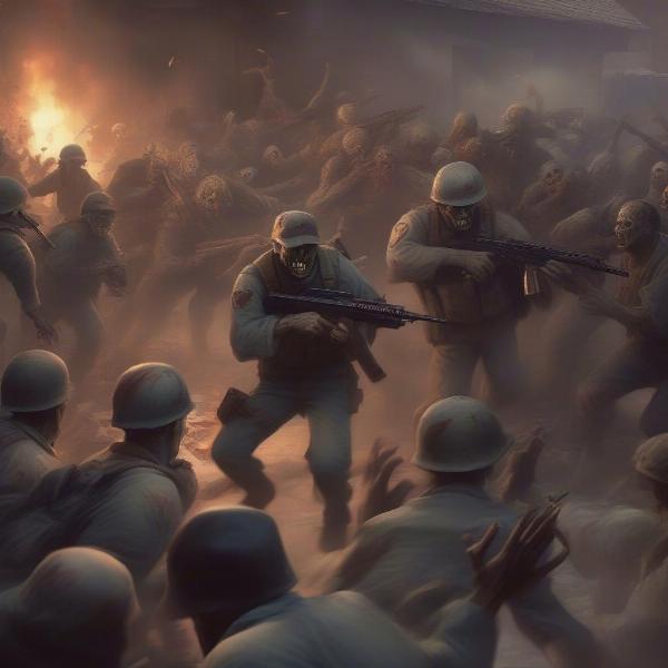 Soldiers in combat against zombies