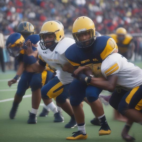 A tense moment during Southfield A&T football game against a rival team