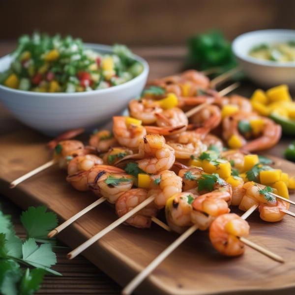 Spicy shrimp skewers with a fresh mango salsa