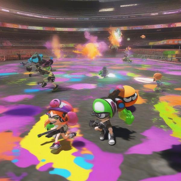 Splatoon Wii U ink battle gameplay showing characters in mid-combat