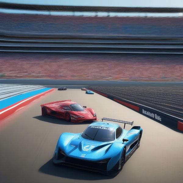 Split screen racing action with 2 cars battling for the lead