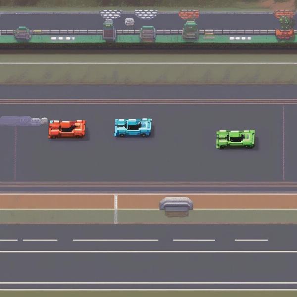 Split screen retro racing game with 2 cars on a pixelated track