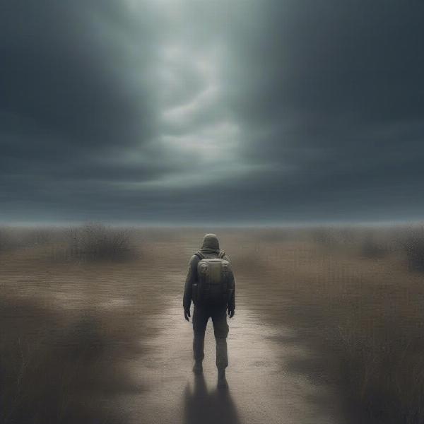 A lone stalker exploring the anomaly-ridden zone