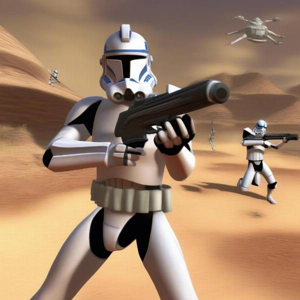 Star Wars The Clone Wars gamecube action, featuring a clone trooper fighting