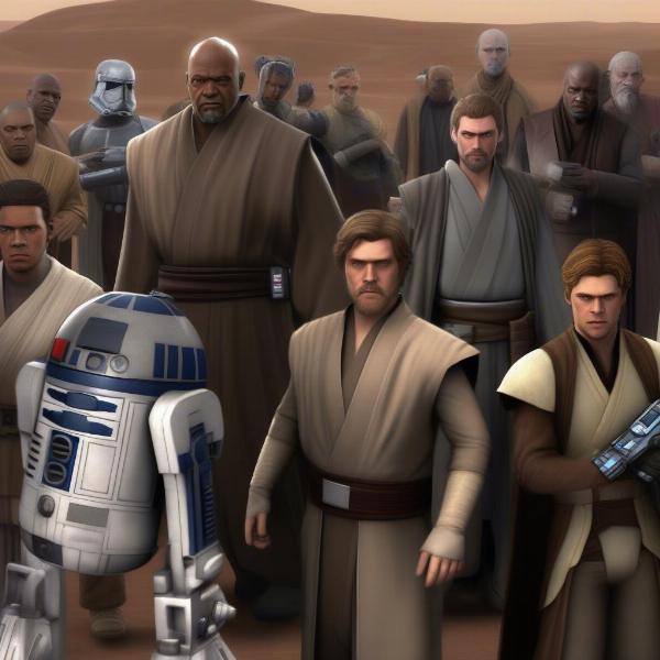 star wars episode 3 video game characters including anakin obiwan mace windu