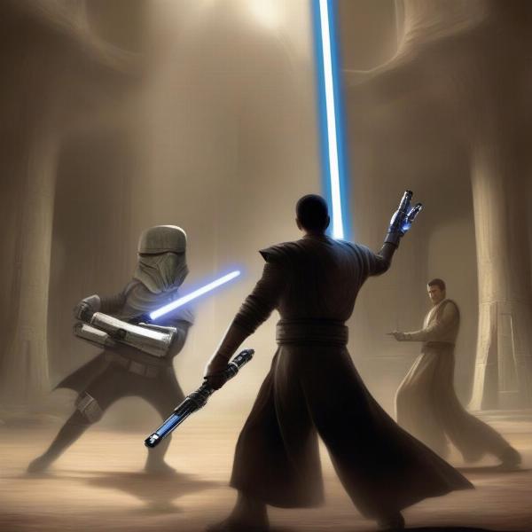 Star Wars The Force Unleashed gameplay on Wii, focusing on motion controls with a lightsaber