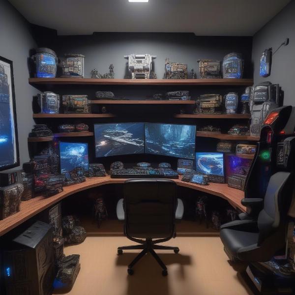 star wars game room setup with high-end pc