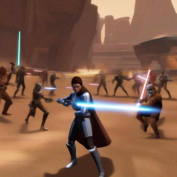 Star Wars KOTOR combat on Xbox showing the turn-based mechanics