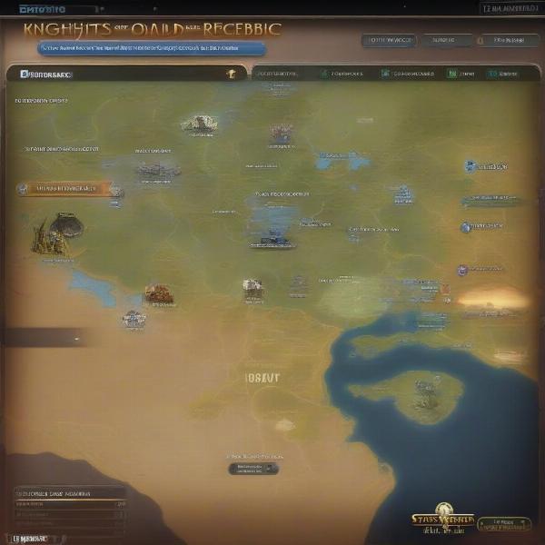 Star Wars KOTOR map screen on Xbox showing the different locations