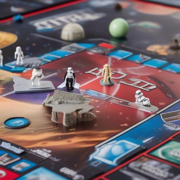 star wars monopoly saga edition game board showing planets and locations