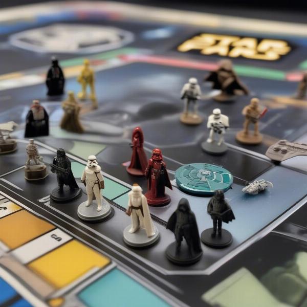 star wars monopoly saga edition game pieces close up detail