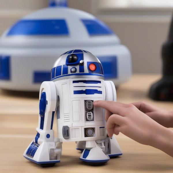 star wars r2 d2 bop it game in use showing hands performing action
