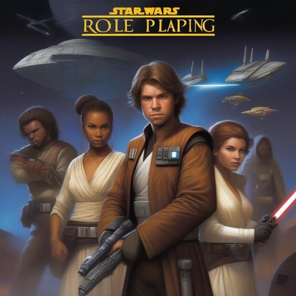 star wars roleplaying game cover showing various characters and spaceships