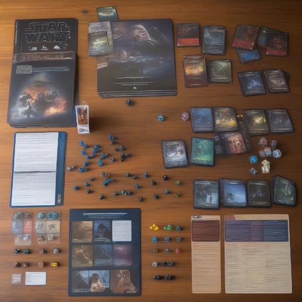 star wars rpg dice and character sheets with game material