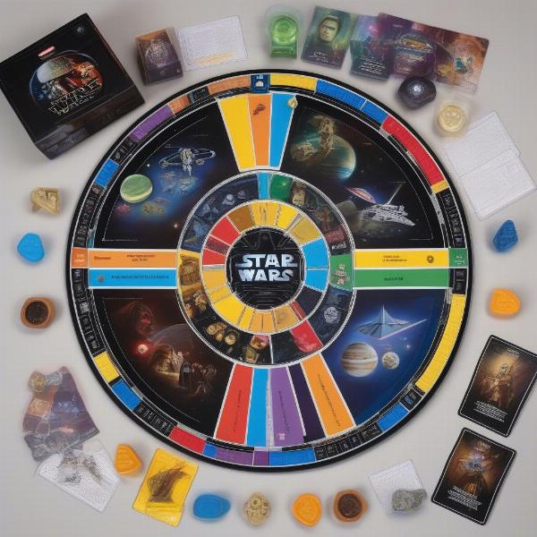 Star Wars Trivial Pursuit game board showing various locations and category wedges