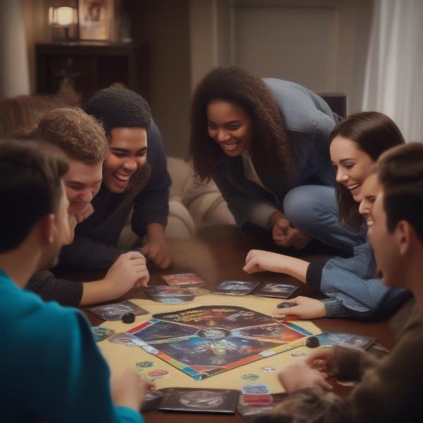 Players engaging with the Star Wars Trivial Pursuit game