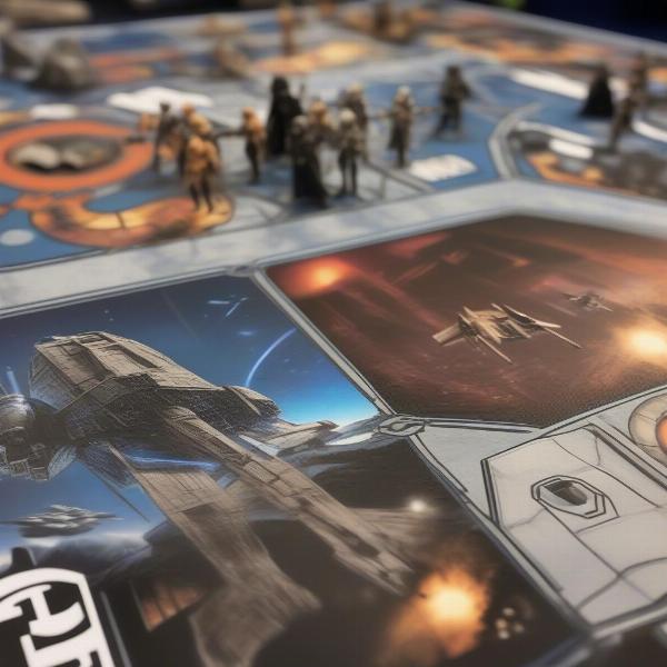 star wars themed game mat featuring character art and logos