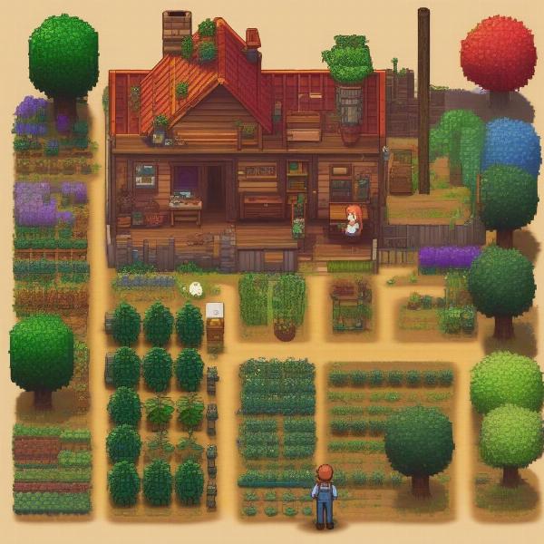 stardew valley farming gameplay showing player character using mouse and keyboard to plant seeds