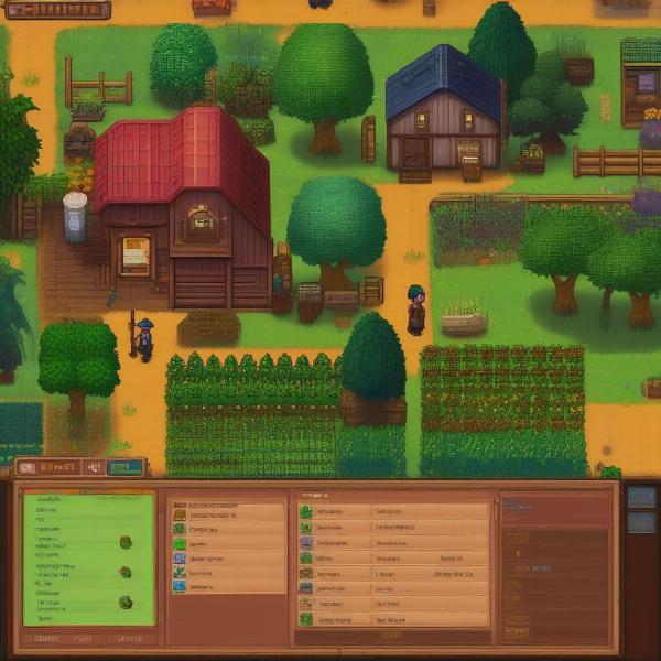 Stardew Valley gameplay on Steam Deck showing a cultivated farm and player character